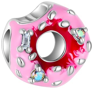 Alstiva Donut Charm 925 Sterling Silber 9A Zirkonia Charm Anhänger für Armband Charm Bead Pendant für Europäische Armbänder Halsketten Schmuck Geschenk für Damen Frauen