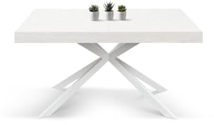PAZZO Design Ausziehtisch Family Giulia, Gekreuzte Beine, Hergestellt in Italien, 140 x 90 x 74 cm, Esche weiß mit Weißem Bein, Rechteckig - Id_2269