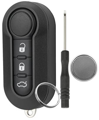 3-Knopf-Auto Schlüssel Gehäuse -Etui für FIAT Grande Punto FIAT 500 Panda Punto Bravo Stilo Ducato Klappschlüssel-Etui mit Schraubendreher-Schlüsselring mit CR2032 Batteri (Weißes drucken-Knopf)