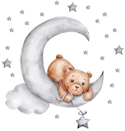 duoyif Stickers Muraux Ours Sur La Lune, Autocollant Mural Ours Étoile Lune, Sticker Mural Garçons Et Filles, Sticker Muraux Ourson Pour Décoration Murale Chambre Enfants Bébé Pépinière Porte (C)