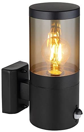 GLOBO Wandlampe Außenleuchte mit Bewegungsmelder Gartenleuchte Fassadenleuchte, IP44, Edelstahl, schwarz rauch, 1x E27, HxBxÜ 24,5x10,2x17cm
