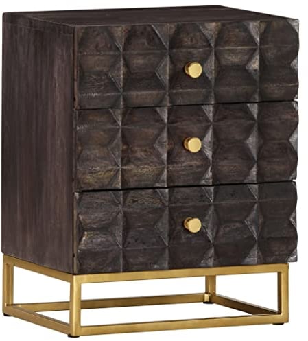 vidaXL Mangoholz Massiv Nachttisch mit 3 Schubladen Nachtschrank Nachtkonsole Nachtkommode Schlafzimmer Schrank Kommode Schwarz 40x30x50cm