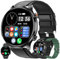 Montre Connectée Homme avec Appels Bluetooth, 1,39'' Cuir Smartwatch avec 123 Modes Sportifs/SpO2/Lecteur de Musique/Fréquence Cardiaque/Sommeil/Podomètre Bracelet pour Android iOS (Noir)