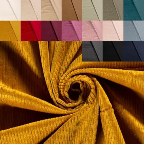 Breitcord Stretch Meterware - robuster Cordstoff - Baumwollcord dehnbar - dicker Rippenstoff - breit gerippt - Cord Baumwolle *ab 50 cm, Farbe: 034 ocker