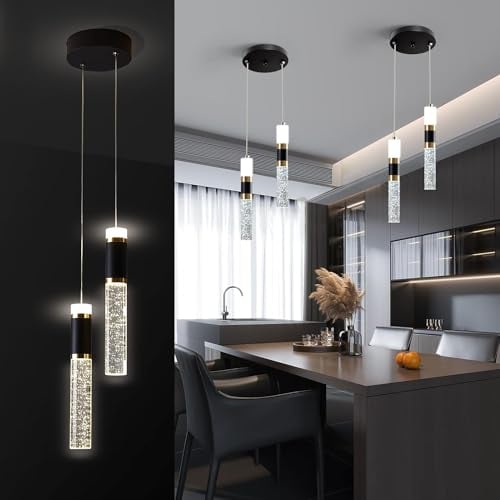 SXLXQM Moderne Kristall Pendelleuchte, 3-Farben LED Dimmable Kristall Hängeleuchte, HöHenverstellbare Schwarze Gold Decke HäNgende Pendelleuchte, FüR KüCheninsel Schlafzimmer Esszimmer