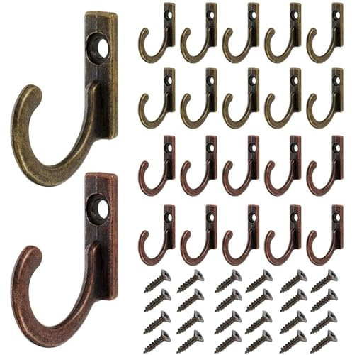 ZEACCT 20 Pieces Wall Mounted Vintage Door Hooks, Single Metal Hooks for Doors, Bedrooms, Bathrooms, Wardrobes, Durable and Stylish in Bronze and Red Bronze Finishes
