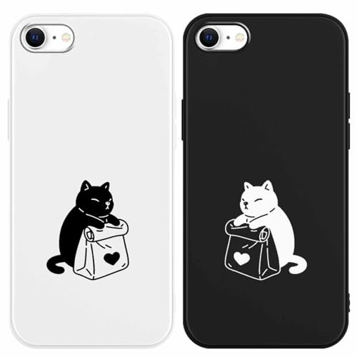 Yoedge 2 Pack Phone Case Compatible with iPhone 7 Plus/8 Plus 5.5, Ultrathin Soft Silicone TPU with Aesthetics Pattern, Shockproof Bumper Protector Matte Cover for iPhone 7 Plus, Lovers Cat