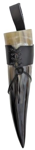 Hornerey - Echtes Trinkhorn 0,3l | Hochwertiges und versiegeltes Naturprodukt inkl. Lederhalter. Ein Unikat für den Genießer | Inhalt: Wikinger Becher ca. 0,3l mit Trinkhorn Halter