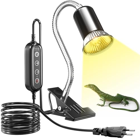 BrightArk Lampe chauffante Tortue,Contrôle de température chronométré lampe chauffante terrarium,Jusqu'à 200W E27 Lampe de chauffage,AC220-240V chauffante tortue adapté pour Tortue,Lézard,Sans ampoule