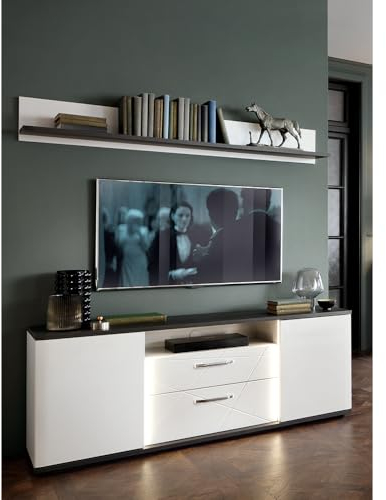 Lomadox Wohnwand Wohnmöbel Set weiß 2-teilig Modern, 1 Wandboard, 1 Lowboard inkl. Beleuchtung