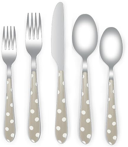 MMRTDJDR Set di argenteria Pois Colore Manico Posate in Acciaio Inossidabile, antiruggine, lucidato a Specchio, Utensili Ottimo per riunioni di Famiglia, Piccola Impresa (Type1 50 pz per 10)