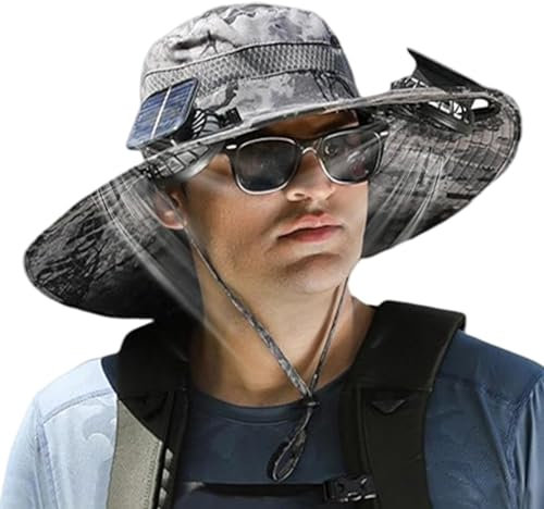 Hut mit Ventilator,Hut mit eingebautem Ventilator | Kühlhut mit Ventilator, Sommer-UV-Schutz mit breiter Krempe, 3 einstellbare Windgeschwindigkeiten,Solarkühlhut, atmungsaktiver Fischerhut, USB-Solar