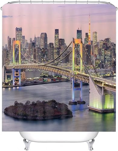 Rideau Douche New York Rideau de Douche Anti Moisissure 180x200 cm USA 3D Rideaux de Douche Imperméable Lavable Polyester Tissu avec 12 Crochets, pour Baignoire, Salle de Bain D2439