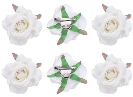 sourcing map 6 Pcs Rose Flower Hair Clips 3 Inch Flower Hair Pins Flower Brooch for Women Hair Accessories White