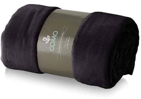 Como Kuscheldecke Schwarz Moderne Sofadecke, fein gestrickte Wohndecke, 100% Polyester, 280 GSM, gesäumte Einfassung 150 x 200 cm