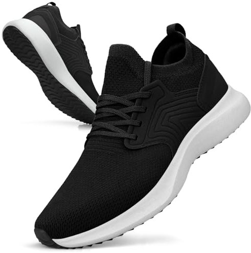 Giniros Zapatillas Running Hombre Zapatillas de Deportivas Bambas Sneakers Correr Jogging Caminar Gimnasio Fitness Atlético Tenis Trabajo Ligeros Transpirables Zapatillas Deporte Negro Blanco 46EU
