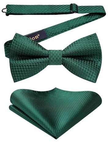 Enlision Fliegen Grün Herren Anzug Fliege mit Einstecktuch Set Vorgebunden Formelle Hochzeit Smoking Schleife und Taschentuch für Männer