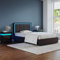 Komtopod Single Bed Frame with Wooden Storage LED Headboard Bed, 4ft Faux Leather Bed with Wooden Slats Enhanced Support Underbed Storage Unit Black