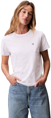 Calvin Klein Damen T-Shirt Kurzarm Archive Jersey Tee mit Rundhalsausschnitt, Weiß (Brilliant White), L