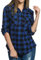 Chemise à carreaux en flanelle pour femme - Grande taille - Coton - Manches longues - Tartan élégant et décontracté - Chemises de travail à carreaux, bleu, XXL