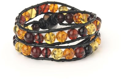Handgefertigtes Armband - Naturbernstein und Leder - Länge verstellbar., Uniwersalny, Bernstein, Bernstein