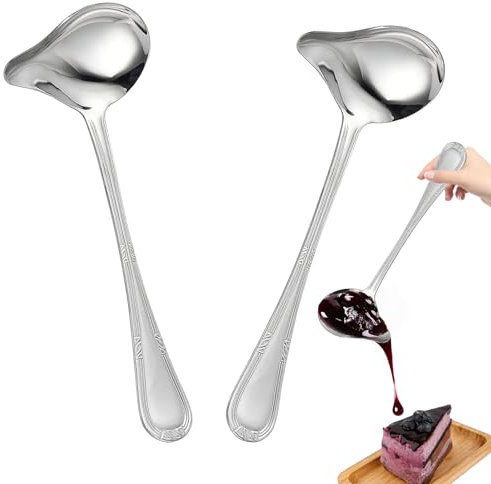 2 Pezzi Mestolino per Condimenti Con Beccuccio,Mestoli Cucina Acciaio Inox per Zuppa,Salsa,Condimento(20.5cm)