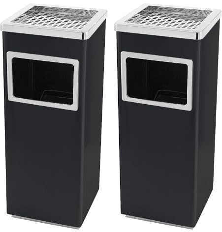 HUOLE Cendrier sur pied extérieur La Poubelle Extérieure en Acier Inoxydable | Poubelle avec Conteneur à déchets Supérieur Amovible pour Intérieur/extérieur-Noir (2 pièces) 24 x 24 x 60 cm - 35 L