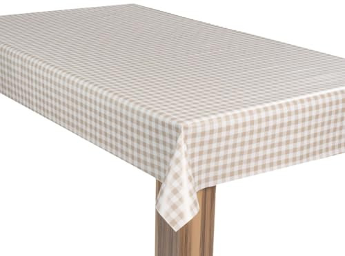 laro Wachstuch-Tischdecke Wachstischdecke Gartentischdecke Karo Kariert Beige, Muster:Karo Kariert Beige, Größe:140x120
