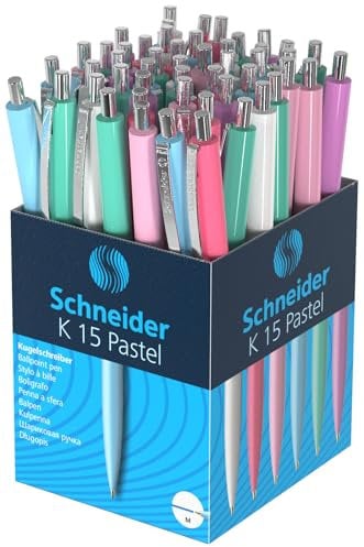 Schneider 130840 K15 Druckkugelschreiber (dokumentenecht, Strichstärke: M, Schreibfarbe: blau) 50 Stück sortiert, pastell