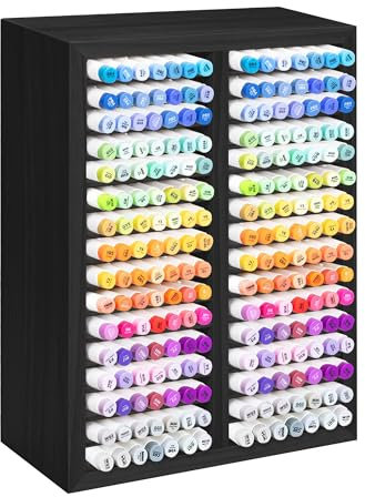 PROLEE 224 Markers Storage with 32 Compartments,Wooden Marker Holder for Markers Organizer,Art Brushes Pencil Pen Alcohol Marker Storage Rack for Home Office Decor