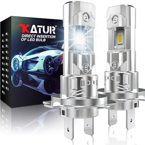 KATUR Bombilla H7 LED 16000LM 6000K Blanco, Bombilla LED H7 para Faros De Coche 80W 500% Brillo Sin Ventilador Mini Tamaño Plug and Play Kit De Conversión Halógeno Reemplazo, Paquete De 2