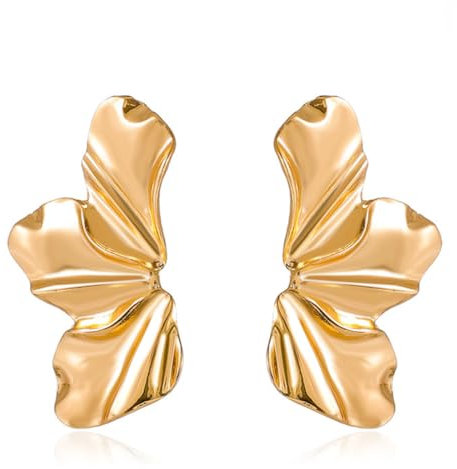 HABNI Grandes Boucles D'Oreilles Fleur D'Or Pour Les Femmes Design Floral Dangle, Bijoux Exquis