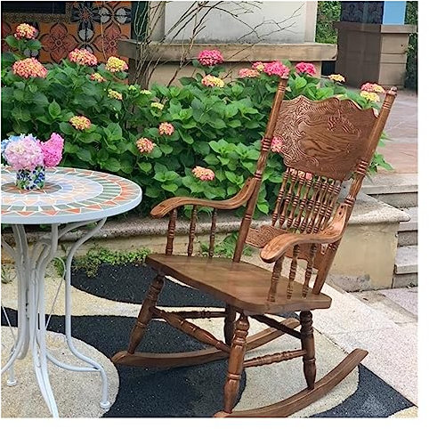 Extra breiter Schaukelstuhl aus Holz für Erwachsene – für den Außenbereich, Garten, Veranda, Lounge-Sitz für Terrasse/Balkon/Hinterhof, unterstützt bis zu 150 kg (braun)