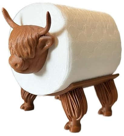 Highland Cow Toilet Paper Holder, Decorative Bathroom Tissue Stand, Brown
