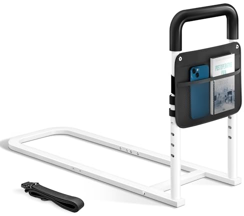 Bed Rails for Adults Safety - Adjustable Flat-Tube Design Bedrail for seniors with Storage Pocket and Non-Slip Handle for Getting in&out of Bed, hold up to 300LBs - Fits Twin Full Queen King