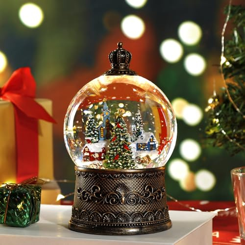 Palla di neve natalizia da 100 mm con musica e fontana decorativa lanterna natalizia Villaggio delle nevi con grande albero di Natale Doppia modalità di alimentazione: USB e batteria