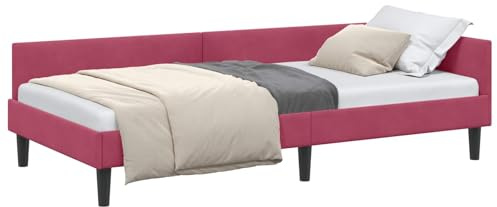 vidaXL Corner Bed Frame with Headboard Manual Wine red 90 x 190 cm, Elegant, Modern Bed Frame, Breathable Material, Durable Structure, Simple Design, Rectangular Bedroom Furniture