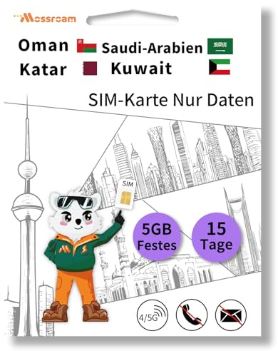 3-in-1 SIM Card for Saudi Arabia, Qatar, Oman, Kuwait – Prepaid Data Plans, Fixed Data 5GB,15 Days | Unlimited 4/5G Speed Internet