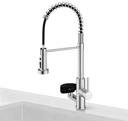 Grifo de cocina con lavaplatos de cristal, 360° de rotación de ducha, grifo de cocina, grifo de fregadero de cocina (plata cepillada)