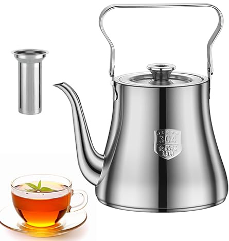 Teiera con infusore, teiera in acciaio inox da 1,5 l, con colino, teiera in acciaio inox, teiera a doppia parete con coperchio e manico, teiera per fornelli a induzione e a gas