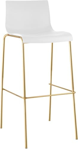CLP Barhocker mit Lehne Hover, Barstuhl stapelbar mit Sitz aus Kunststoff, Metallgestell Goldoptik, Stapelstuhl bis 150 kg belastbar | Farbe weiß