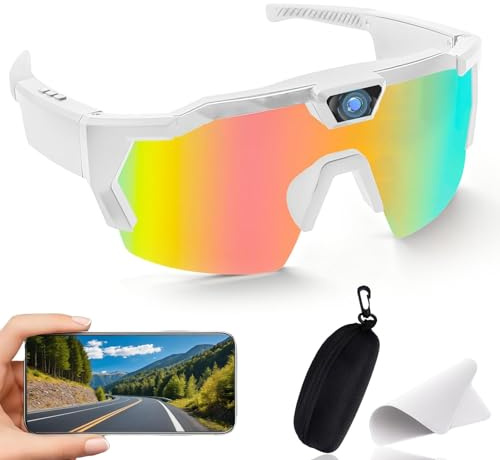 LLELEMAMO 4k POV Sports Glasses, Smart Baseball Sunglasses with Camera, Record Audio, Video & Take Photos, for Cycling Hiking (A2)