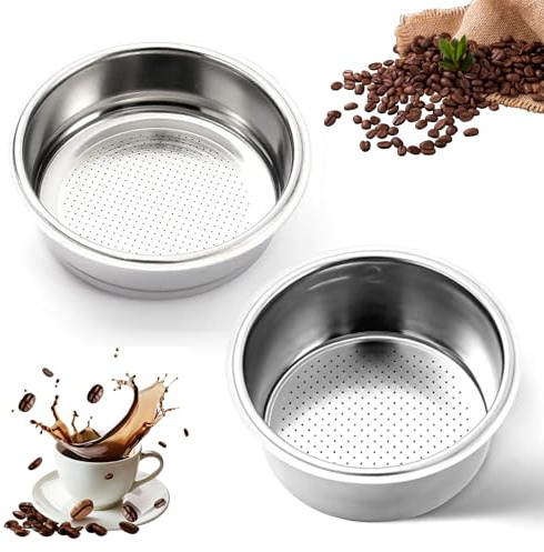 Ruvan 51 MM Filtro De Café De Acero Inoxidable, acero inoxidable cesta filtro café, Recambios Cafetera, para espresso y café casero, Reutilizables y Fáciles de Limpiar (1 Taza + 2 Tazas)
