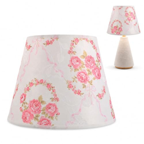 MUCKLILY Abat jour Rose Fleuri, pour Lampe de Chevet et Lampe sur Pied | Abat jour vintage en tissu floral, fleuri tissu pour bureau, salon, chambre, hôtel, restaurant et coin lecture cosy，22 cm