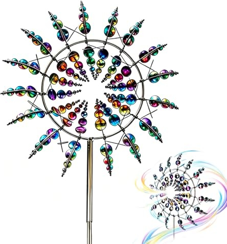 Moulin à vent magique, moulin à vent 3D en acier inoxydable, carillon à vent de jardin avec piquet de jardin, double rotor à 360°, éolienne cinétique pour l'extérieur, convient pour les cours, les
