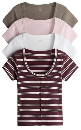 THE SET Damen Oberteile mit U-Ausschnitt und Knopfleiste, 4er-Pack