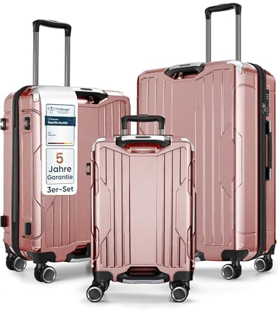 4FLY Aluminium-Rahmen Hartschalen-Reisekoffer Set 3-teilig Ultraleicht (M/L/XL) – TSA-Schloss, 4 Spinner-Doppelrollen & Aluminium-Teleskopgriff, Reisegepäck Set mit Handgepäck & Aufgabegepäck