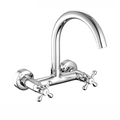 XJTNLB Mitigeur Lavabo Retro Chrome Robinet Mural Salle Bain Robinet Mural à Deux Poignées pour Cuisine-A,Faible