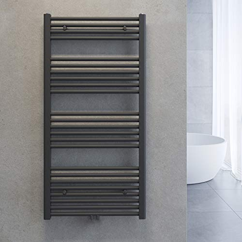 SONNI Radiateur sèche-serviettes, 60 x 120 cm, radiateur de salle de bain, raccord central, anthracite, droit