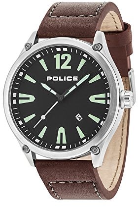 Police Herren Datum klassisch Quarz Uhr mit Leder Armband 15244JBS/02